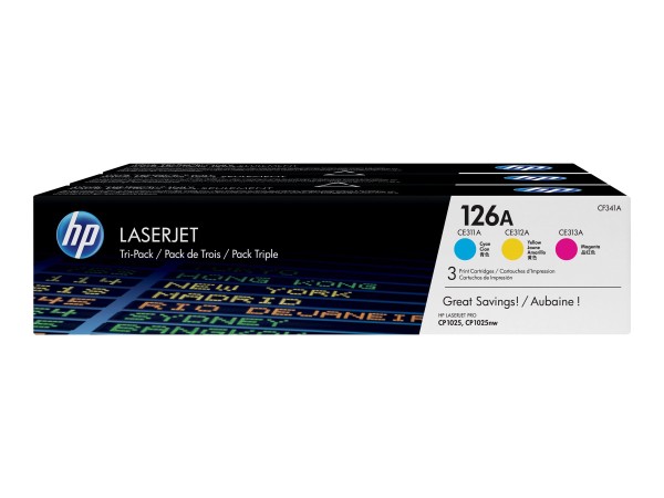 HP HP 126A Tri pack 3er Pack Gelb, Cyan, Magenta LaserJet Tonerpatrone (CF341A)