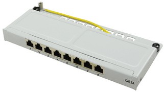 LogiLink Mini Patch Panel Kat.6A, 8 Ports, lichtgrau, 0,5 HE