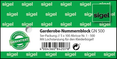 sigel Nummernblock "Garderobe", 1-500, (B)105 x (H)50 mm