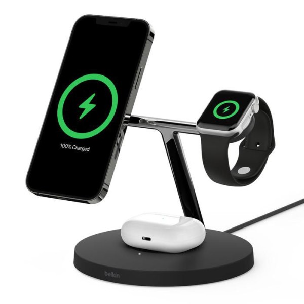 BELKIN BELKIN Drahtloses 3-in-1-Ladegerät mit MagSafe 15W, schwarz