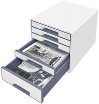 LEITZ Schubladenbox WOW CUBE, 5 Schübe, perlweiß/blau