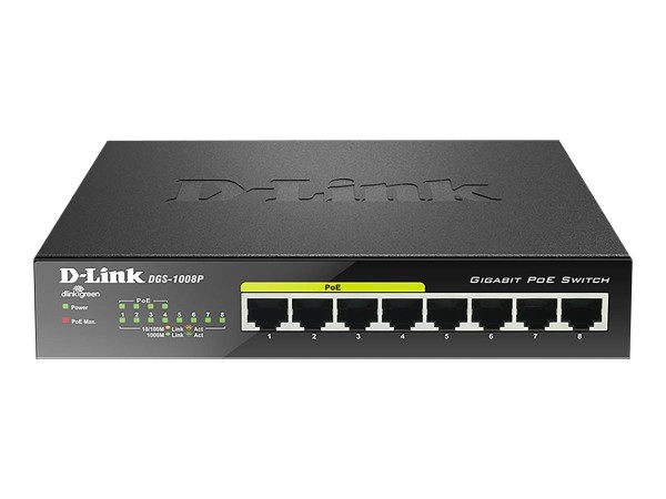 D-LINK DGS 1008P - Switch - nicht verwaltet - 4 x 10/100/1000 (PoE) + 4 x 1 DGS-1008P