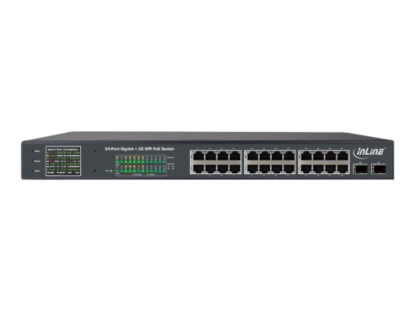 INLINE PoE+ Gigabit Netzwerk Switch 24 Port, 1GBit/s, 2xSFP, 19" (Winkel en 32324P