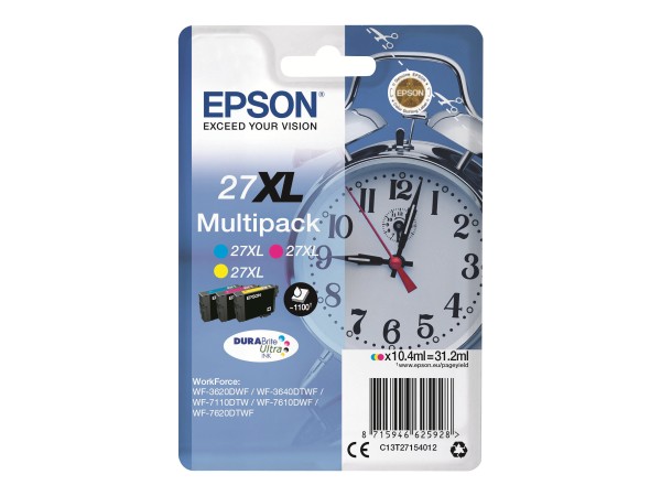 EPSON 27XL Multipack 3er Pack XL Gelb, Cyan, Magenta Tintenpatrone C13T27154012