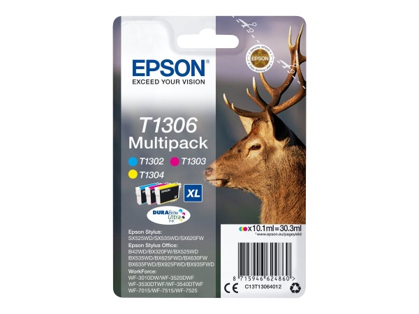 EPSON T1306 Multipack 3er Pack XL Gelb, Cyan, Magenta Tintenpatrone C13T13064012