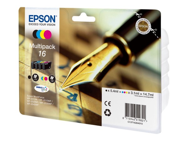 EPSON 16 Multipack 4er Pack Schwarz, Gelb, Cyan, Magenta Tintenpatrone C13T16264010