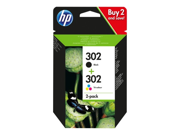 HP 302 2er Pack Schwarz, Farbe (Cyan, Magenta, Gelb) Tintenpatrone X4D37AE