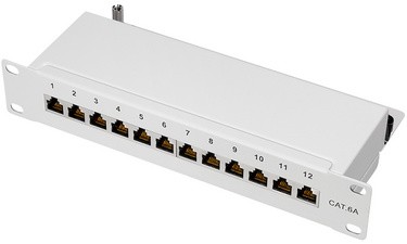 LogiLink 10" Patch Panel Kat. 6A, 12-Ports, lichtgrau, 1HE