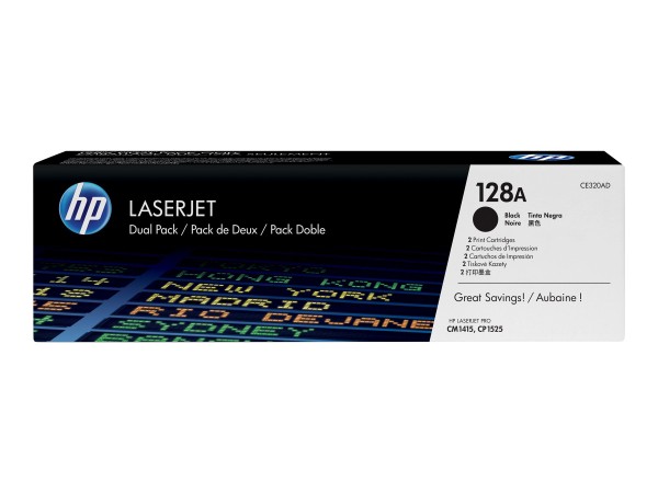 HP HP 128A 2er Pack Schwarz LaserJet Tonerpatrone (CE320AD)