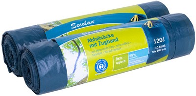 Secolan Abfallsack, mit Zugband, blau/schwarz, 120 Liter