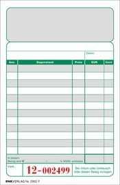 RNK Verlag Kassenblock, 96 x 167 mm, 2 x 50 Blatt