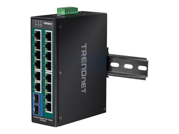 TRENDNET Industrie Switch 16Port Gbit PoE+ Metall DIN-Rail TI-PG162