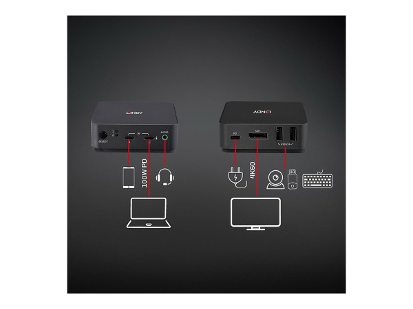 LINDY LINDY 2 Port Type C, DisplayPort 1.2 KVM Switch