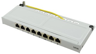 LogiLink Mini Patch Panel Kat.6A, 8 Ports, schwarz, 0,5 HE