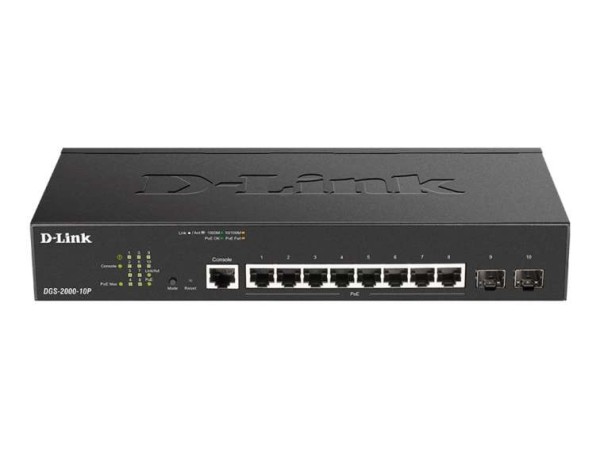 D-LINK 10-Port Gigabit PoE Managed Switch, 8x 10/100/1000Mbit/s TP (RJ-45) DGS-2000-10P