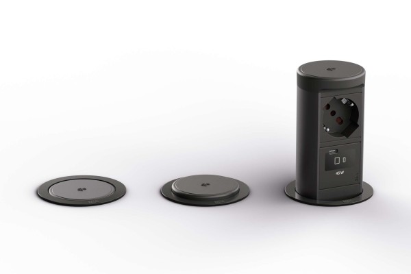 BACHMANN ELEVATOR2 1xP40 1xUSB C, Wireless Charger 15W RAL9005 2,0 m AEH BM0020521