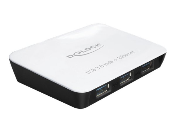 DELOCK DELOCK Net Hub USB3.0  3Port DELOCK + Gigabit LAN + micro-B + DC Strom [wh/bk]