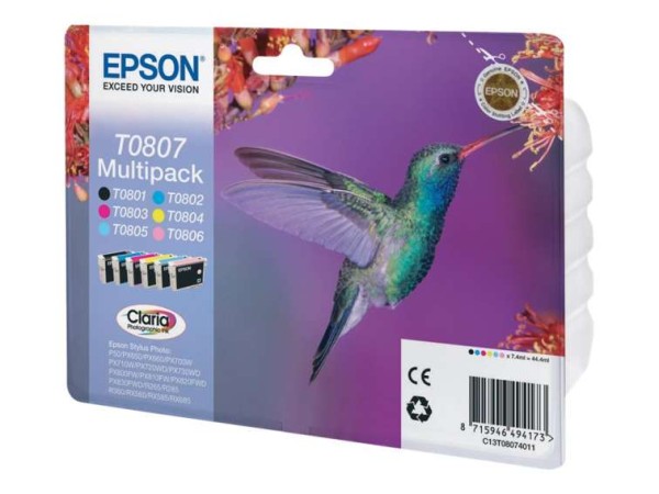 EPSON T0807 Multipack Schwarz, Gelb, Cyan, Magenta, hell Magenta, hell Cyan C13T08074021