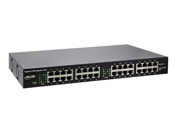 INLINE PoE+ Gigabit Netzwerk Injektor Hub 16 Port 16x PoE+ 1GBit/s 19Zoll 32316H