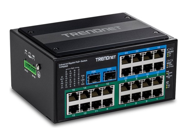 TRENDNET 26-Port Hardened Industrial Gigabit PoE+ DIN-Rail Switch TI-PG262