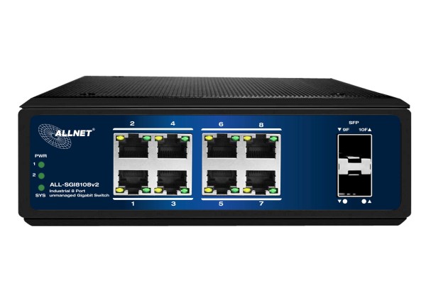 ALLNET Switch unmanaged industrial 8 Port Gigabit 8x LAN 2x SFP Lüfterlos D ALL-SGI8108V2