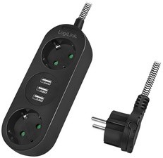 LogiLink Steckdosenleiste, 2-fach + 3x USB, schwarz