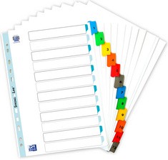 Oxford Mylarkarton-Register, Zahlen, A4, farbig, 12-teilig