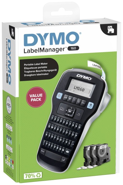 DYMO DYMO LabelManager 160 Value Pack mit 3 D1-Bänder 12mm Qwertz