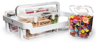 deflecto Caddy-Organizer, stapelbar, weiß/transparent