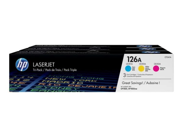 HP 126A Tri pack 3er Pack Gelb, Cyan, Magenta LaserJet Tonerpatrone (CF341A CF341A