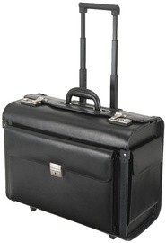 Alassio Pilotenkoffer "SILVANA", Leder, schwarz, mit Trolley