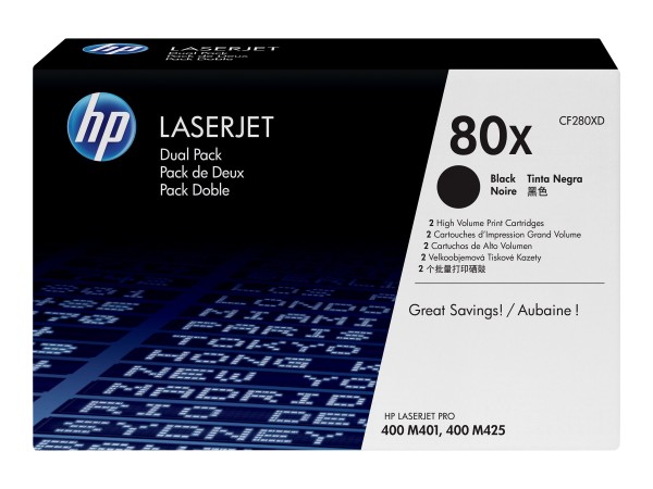 HP 80x 2er Pack Schwarz LaserJet Tonerpatrone (CF280XD) CF280XD