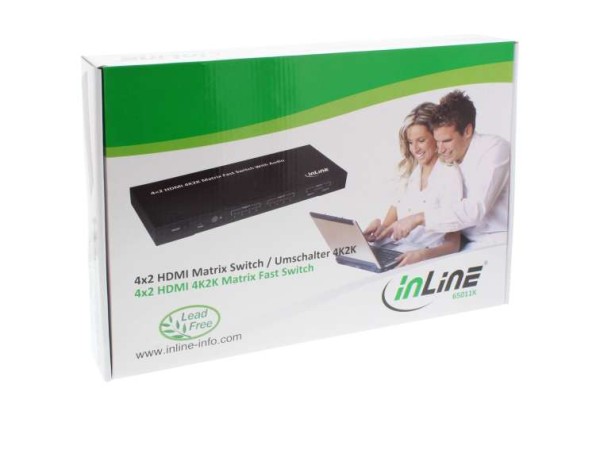 INLINE HDMI Matrix Umschalter elektronisch 4 Eingaenge auf 2 Ausgaenge 4K2K 65011K