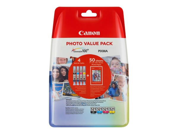 CANON CANON CLI 521 C/M/Y/BK Photo Value Pack 4er Pack Schwarz, Gelb, Cyan, Magenta 50 Blatt