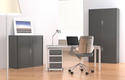 PAPERFLOW Rollladenschrank easyOffice, 2 Böden, weiß/ orange