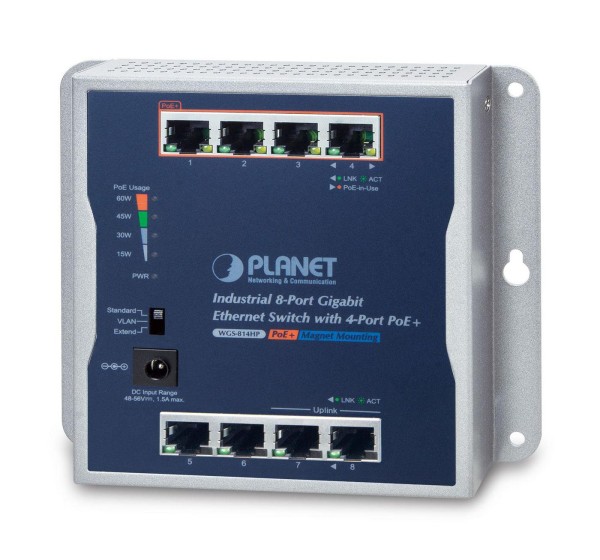 PLANET TECHNOLOGY PLANET TECHNOLOGY PLANET Industrial 8-Port GE ( 4-Port PoE+ )        Wallmount