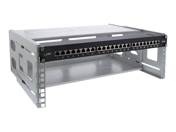 INLINE ® 19" Rack zur Wandmontage, 4HE, 24-40cm Tiefe, mit Abdeckung, grau 19104D