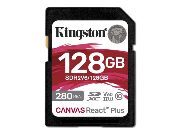 KINGSTON Canvas React Plus SDXC UHS-II 280R/100W U3 V60 for Full HD/4K 128G SDR2V6/128GB