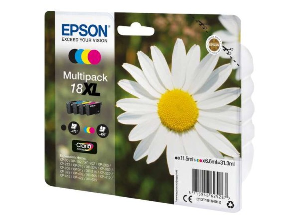 EPSON 18XL Multipack 4er Pack XL Schwarz, Gelb, Cyan, Magenta Tintenpatrone C13T18164022