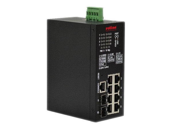 ROLINE Industrial Gigabit Switch, 10 Ports (8x RJ45 + 2x SFP), PoE+, Smart 21.13.1137