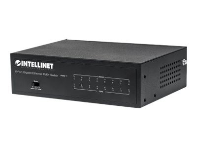 INTELLINET 8-Port Gigabit Ethernet PoE+ Switch, IEEE 802.3at/af Power over 561204
