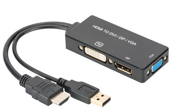 DIGITUS HDMI 3in1 Konverterkabel, HDMI - DP+DVI+VGA, 0,2 m
