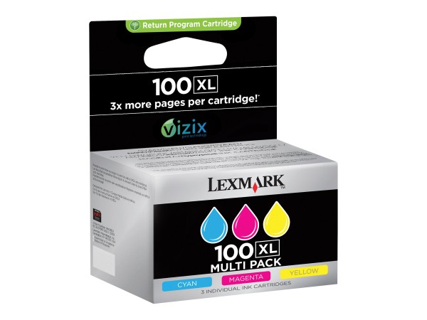 LEXMARK Cartridge No. 100XL 3er Pack Gelb, Cyan, Magenta Tintenpatrone LRP 14N0850