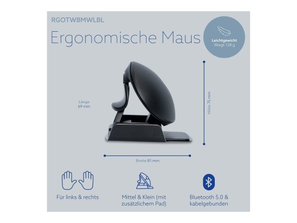 R-GO TOOLS Twister beidhändige ergonomische Maus RGOTWBMWLBL
