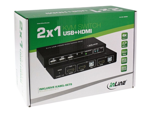 INLINE 62602I KVM Desktop Switch 2-fach HDMI 4K2K USB 2.0 Hub mit Audio 62602I