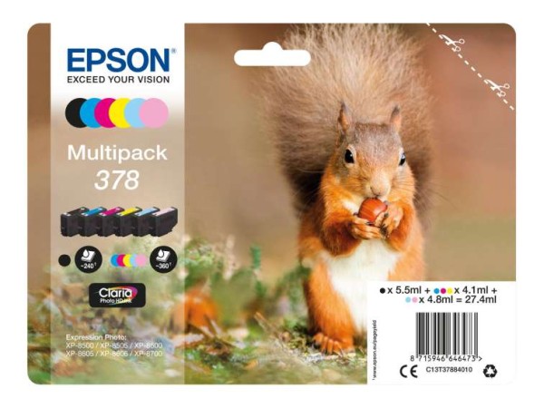 EPSON Multipack 378 6er Pack Schwarz, Gelb, Cyan, Magenta, hell Magenta, he C13T37884010