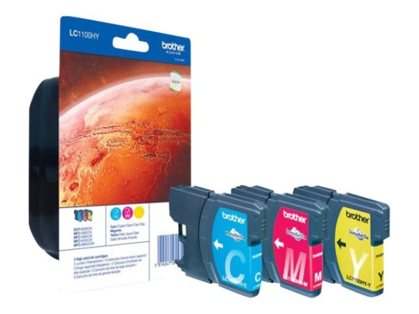 BROTHER LC1100HY Rainbow Pack Gelb, Cyan, Magenta Tintenpatrone LC1100HYRBWBPDR