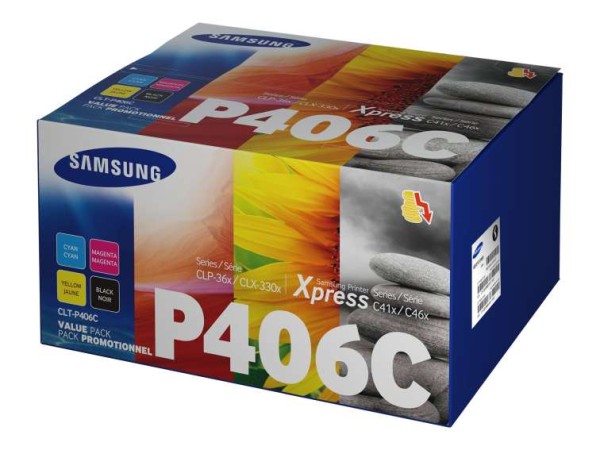 SAMSUNG CLT P406C Value Pack 4er Pack Schwarz, Gelb, Cyan, Magenta Tonerpat CLT-P406C/ELS