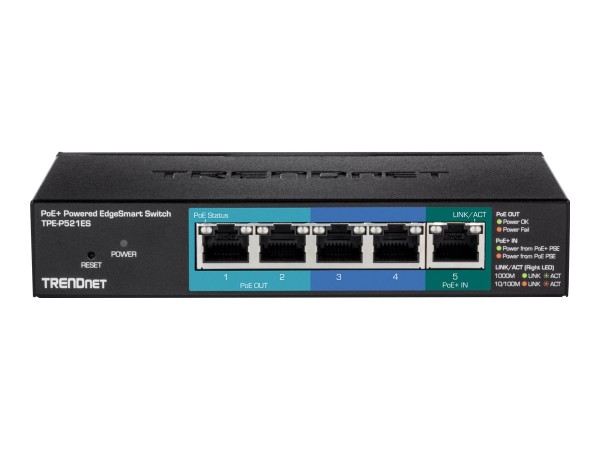 TRENDNET Switch 5-Port Gbit EdgeSmart PoE+ 18 W Metall TPE-P521ES