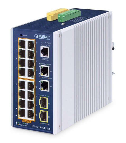 PLANET TECHNOLOGY IP30 Industrial L2/L4 16-Port IGS-4215-16P2T2S